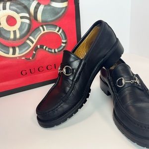 ❌SOLD - GUCCI Horsebit Chunky Loafers Vintage Black Leather & Rubber